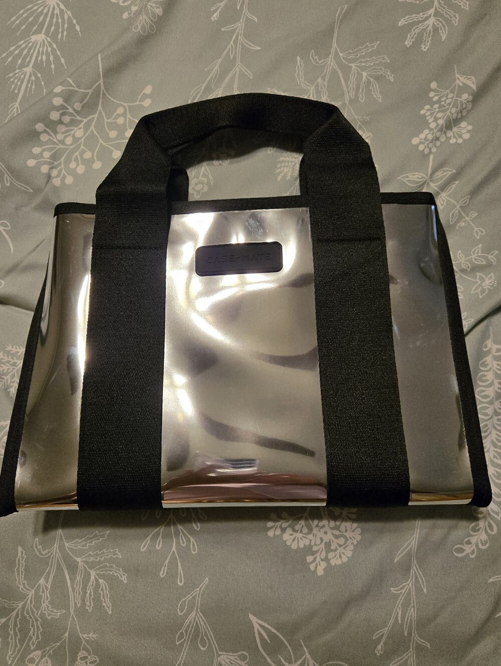 Casemate Mini Metallic Silver Tote Bag with Black Straps